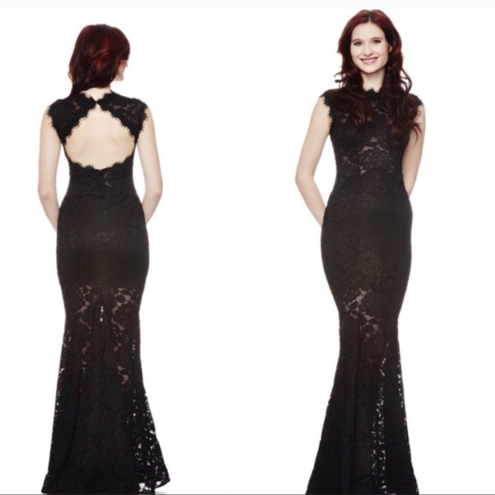 Betsy & Adam’s Lace Mermaid Gown Black Dress